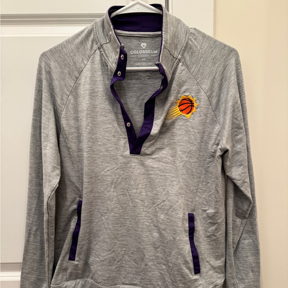 Colosseum Gray and Purple Hoodie with Basketball Emblem